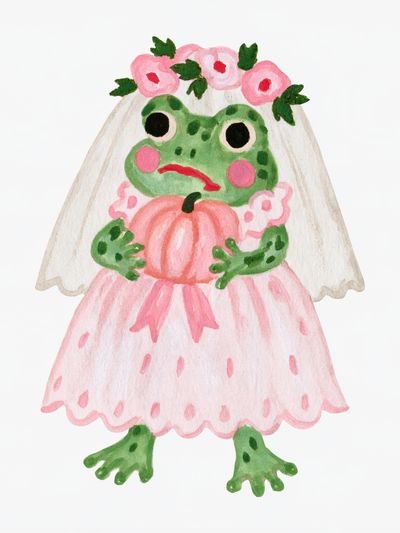 Frog Bride Watercolor Print. poster