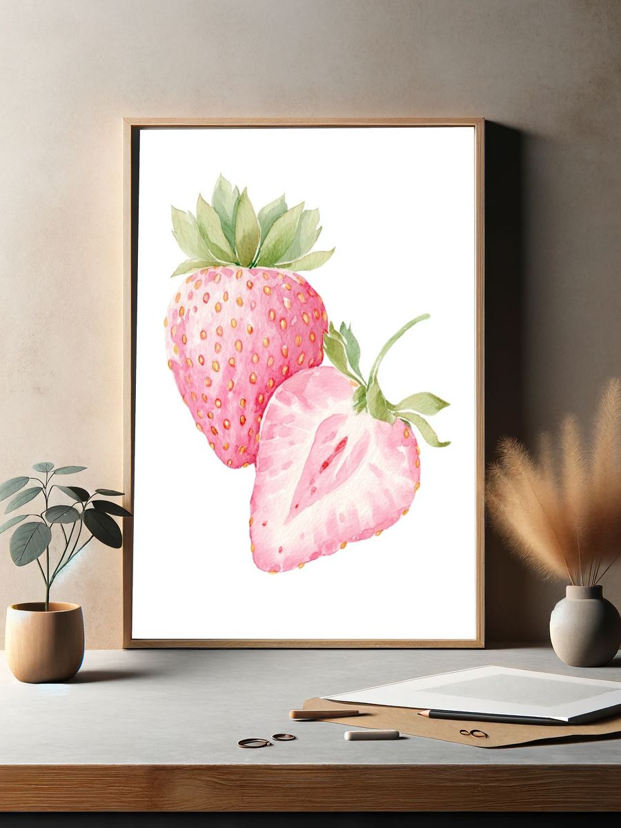 Strawberry Watercolor Poster. — room view 2