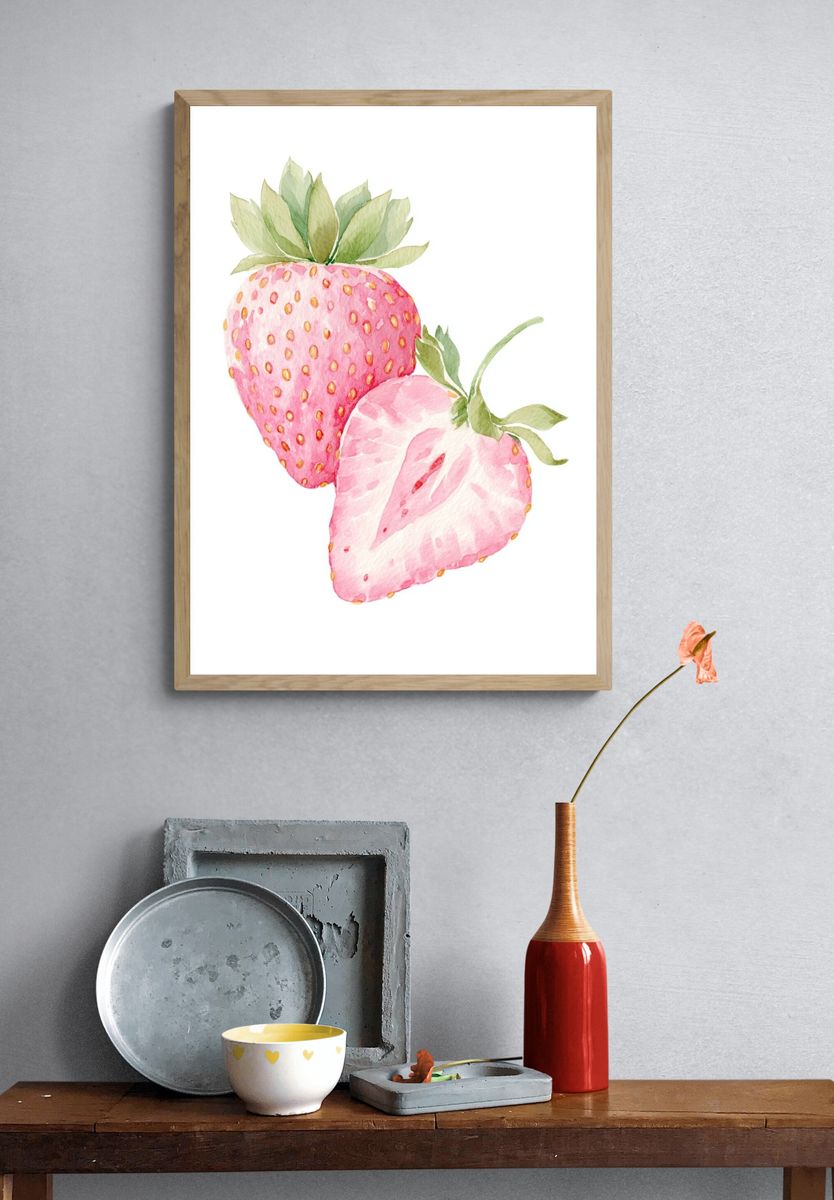 Strawberry Watercolor Poster. — room view 3