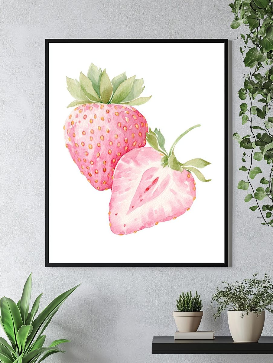 Strawberry Watercolor Poster. — room view 4