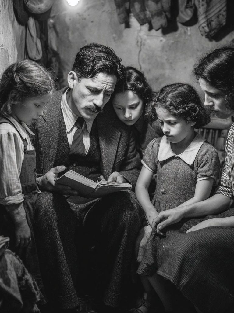 Family Reading Together — Vintage Print. poster — vintage art
