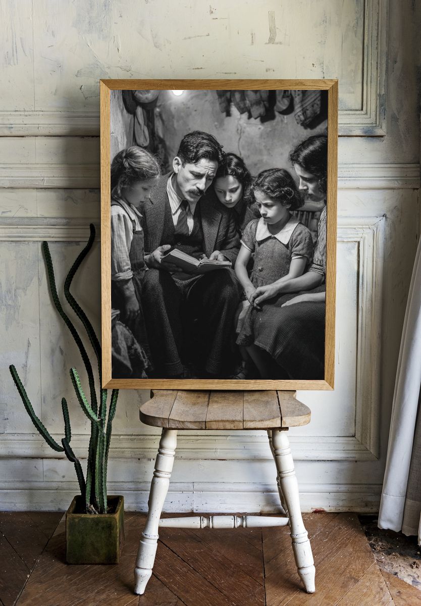 Family Reading Together — Vintage Print. room preview