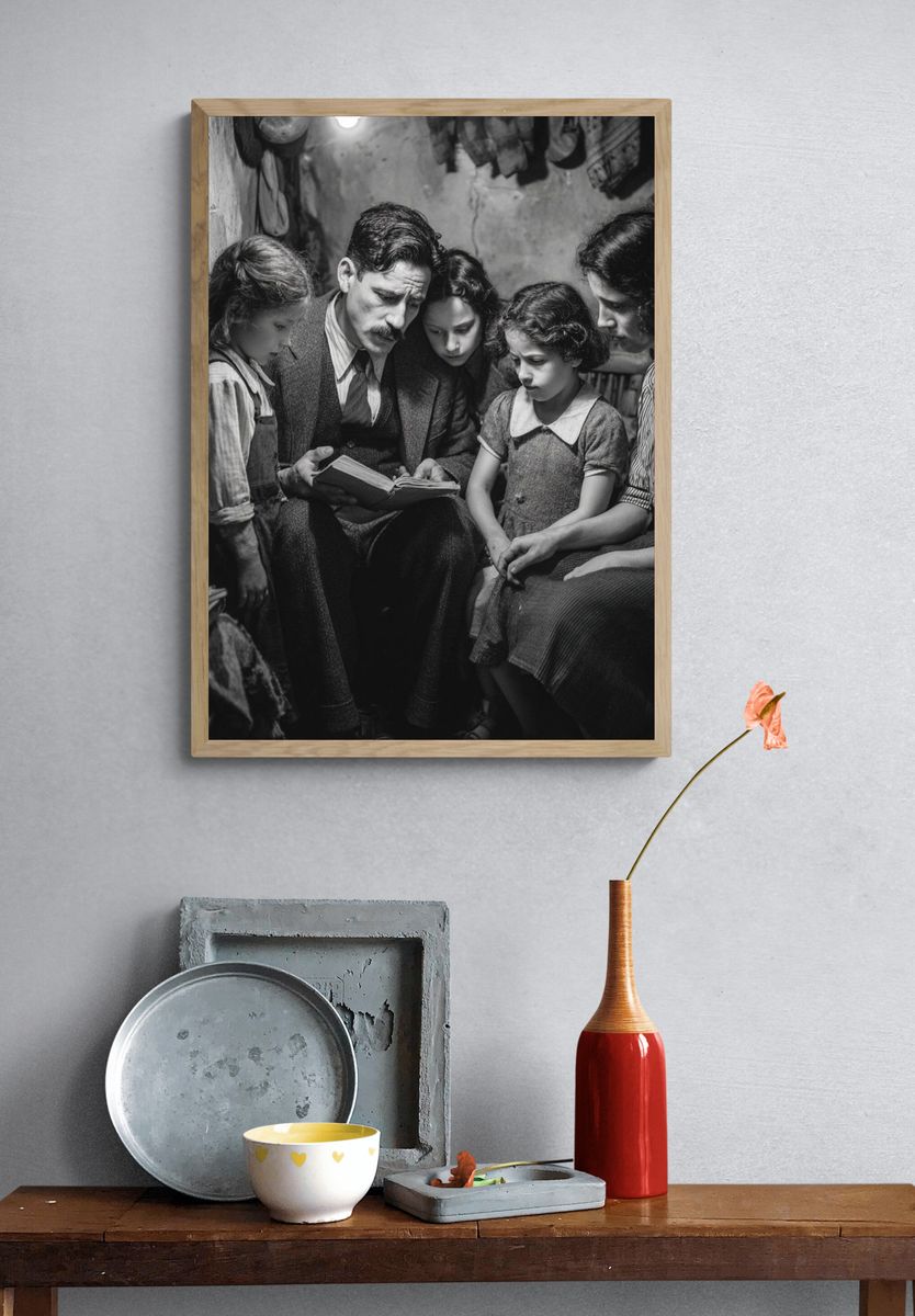 Family Reading Together — Vintage Print. — room view 3