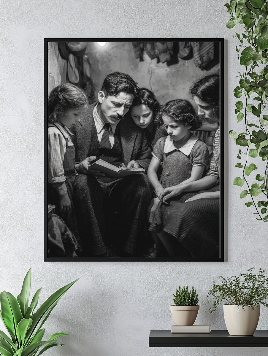 Family Reading Together — Vintage Print. — room view 4