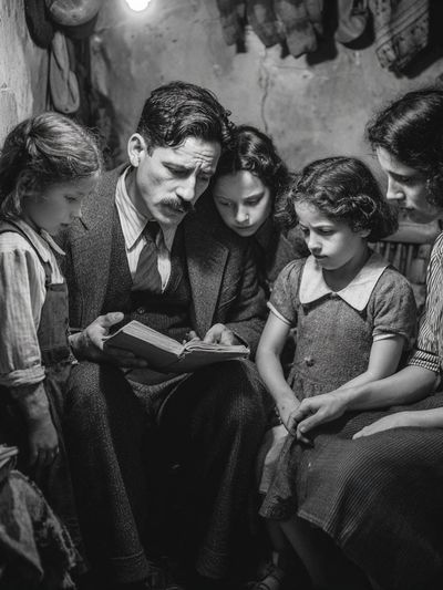Family Reading Together — Vintage Print. poster