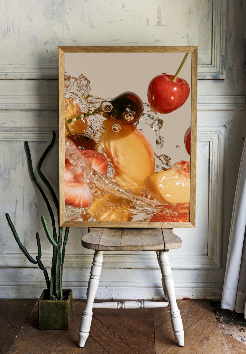 Floating Fruit Splash Photography Poster. — room view 1