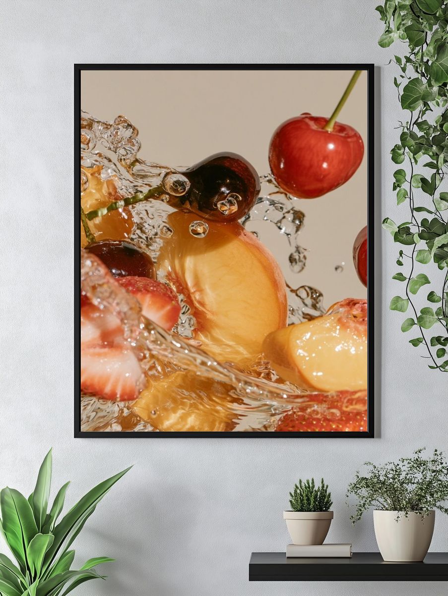 Floating Fruit Splash Photography Poster. — room view 4