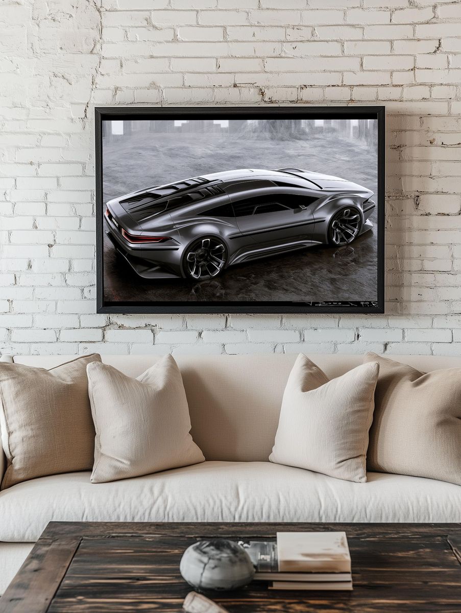 Futuristic Sports Car Illustration Poster. — room view 1
