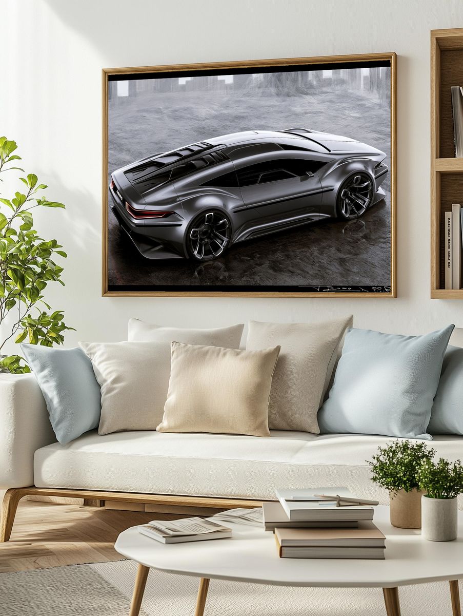 Futuristic Sports Car Illustration Poster. — room view 2