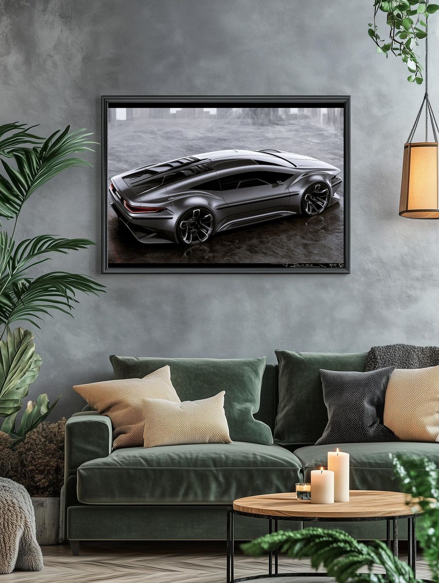 Futuristic Sports Car Illustration Poster. — room view 4