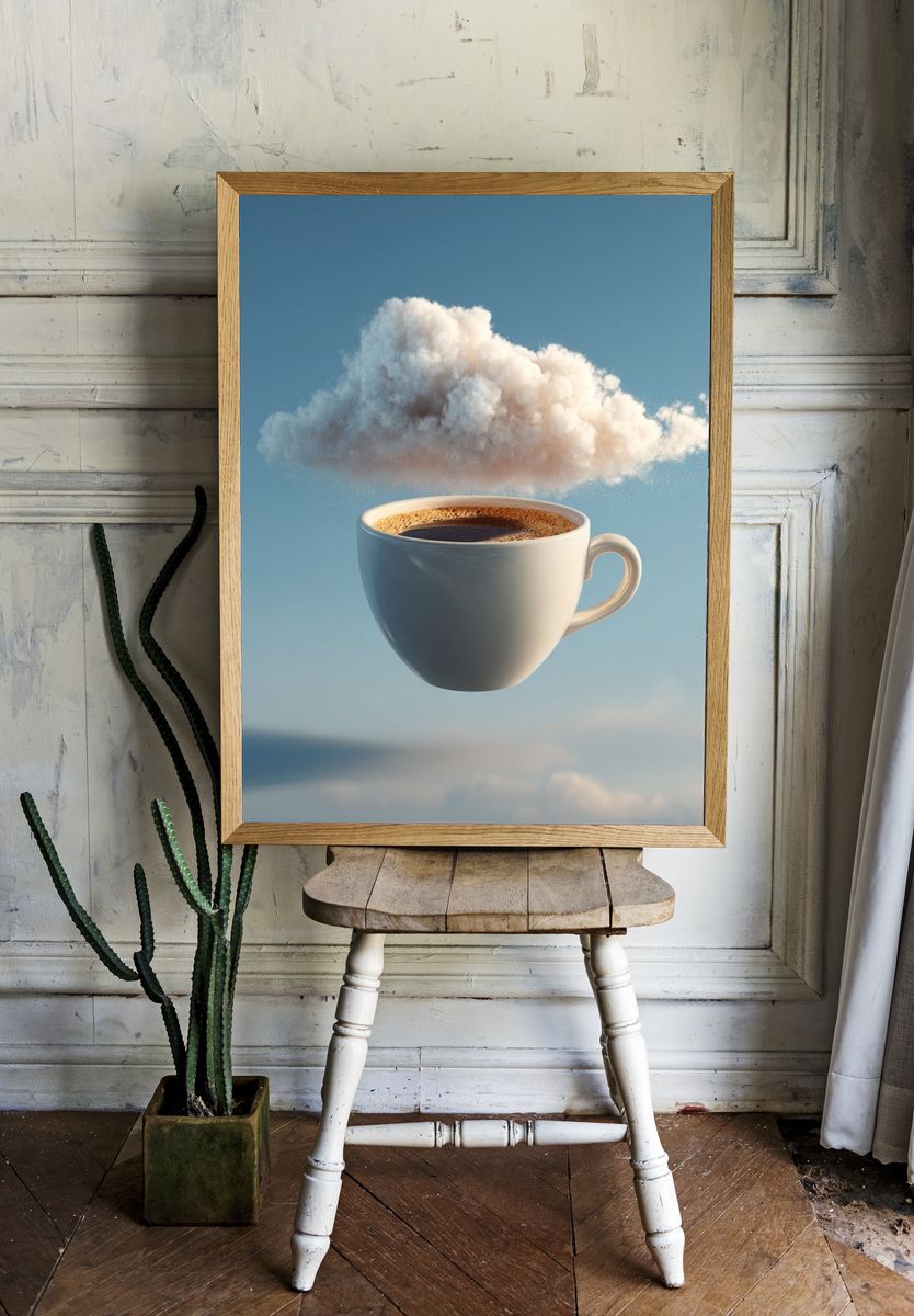 Floating Coffee Cloud Surrealism Print. — room view 1
