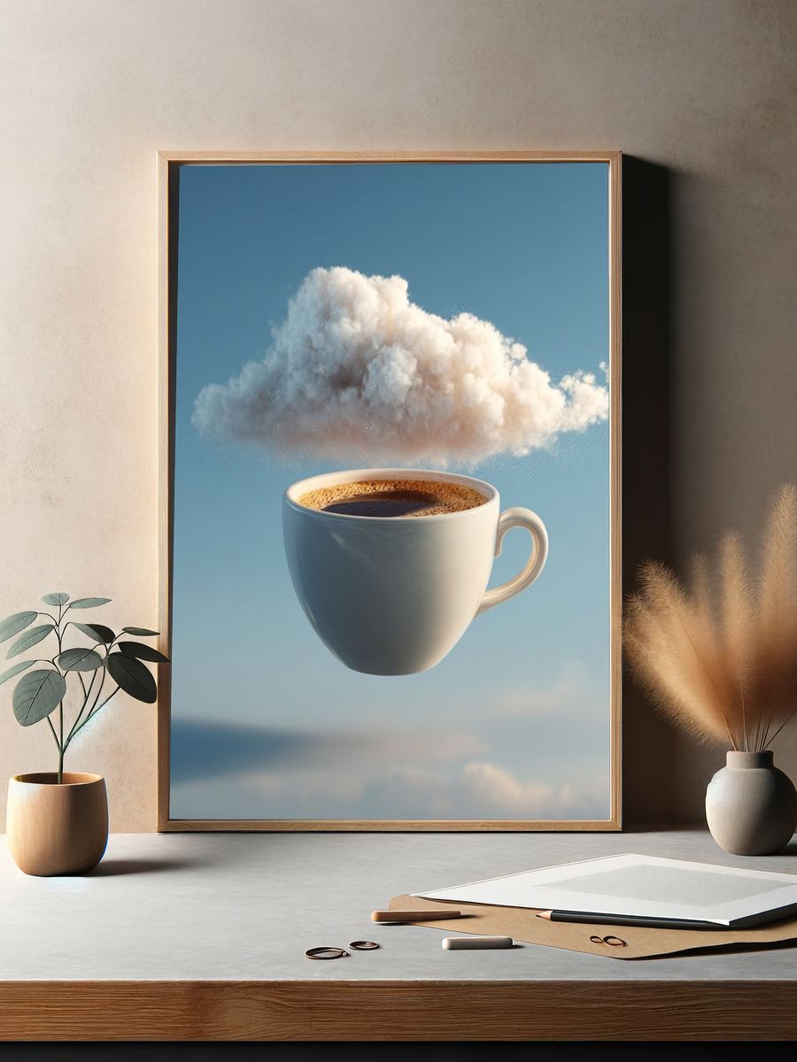 Floating Coffee Cloud Surrealism Print. — room view 2
