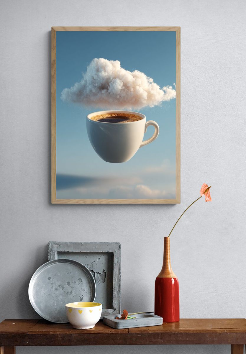 Floating Coffee Cloud Surrealism Print. — room view 3