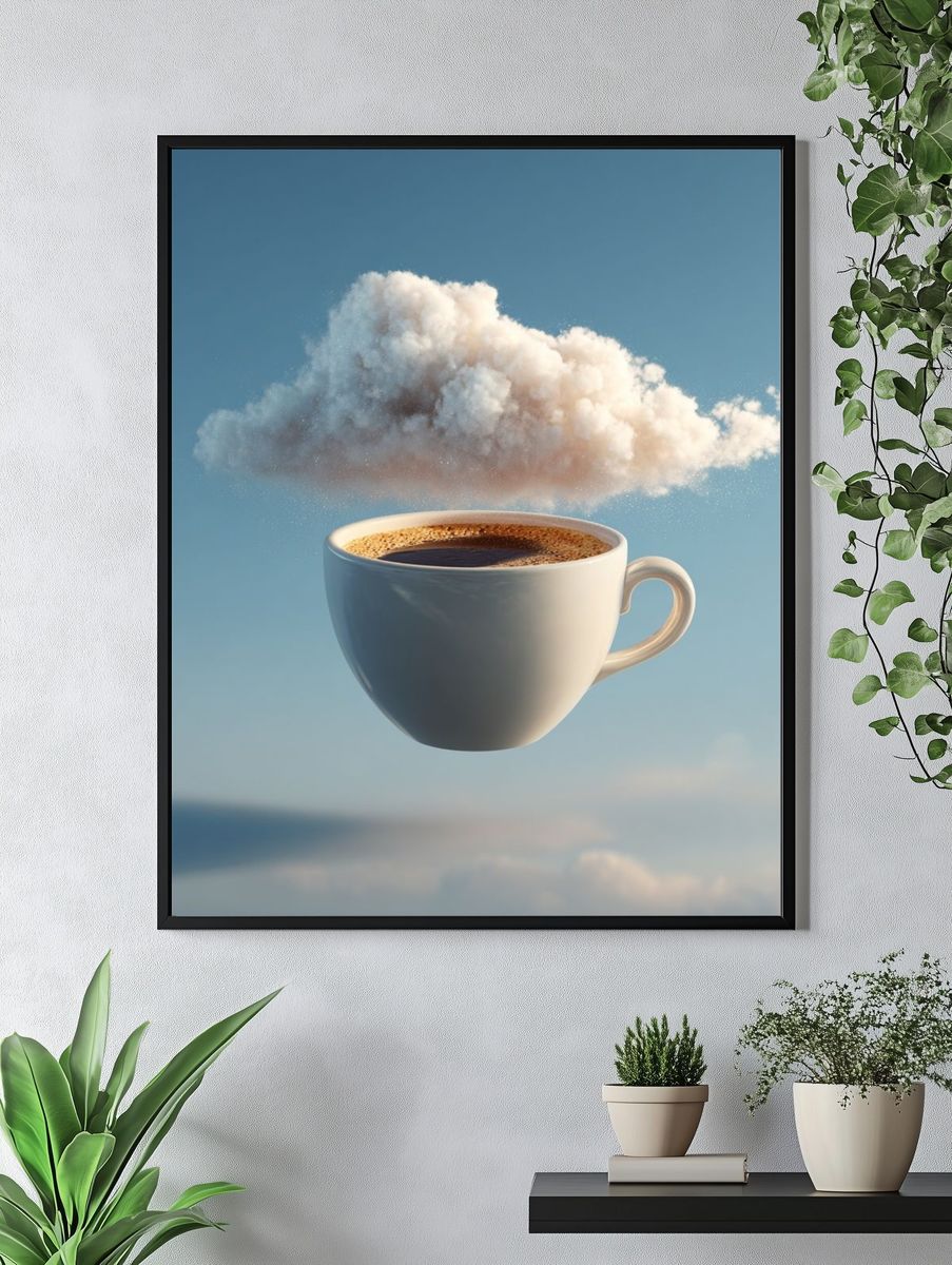 Floating Coffee Cloud Surrealism Print. — room view 4