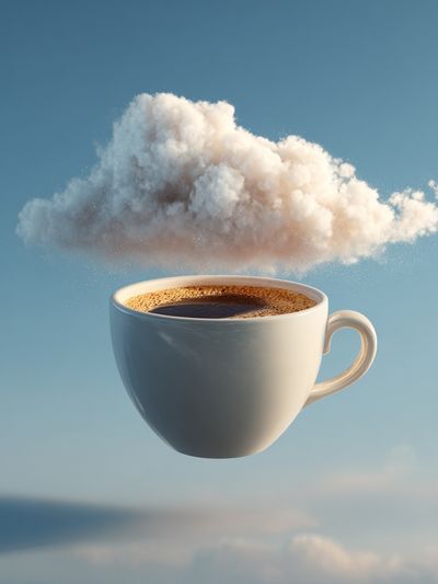 Floating Coffee Cloud Surrealism Print. poster print