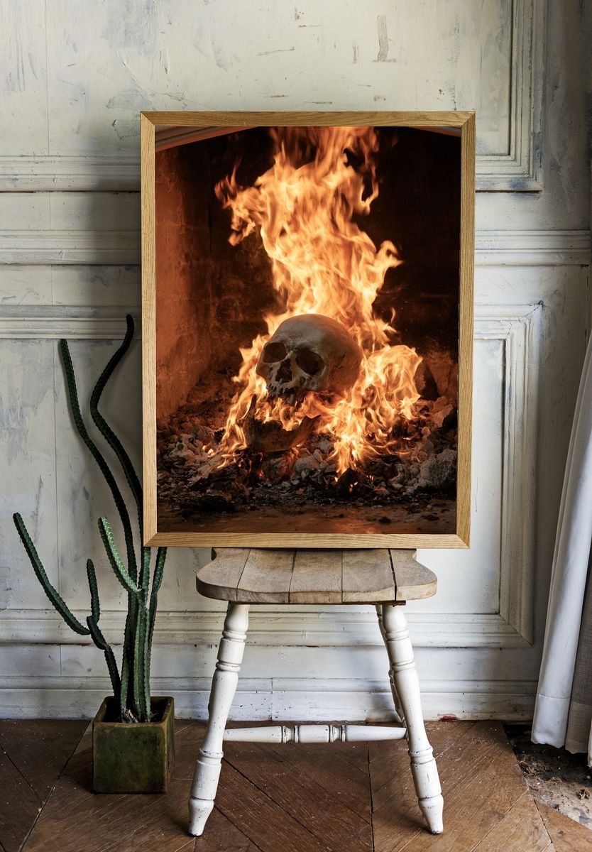 Burning Skull Horror Print. room preview