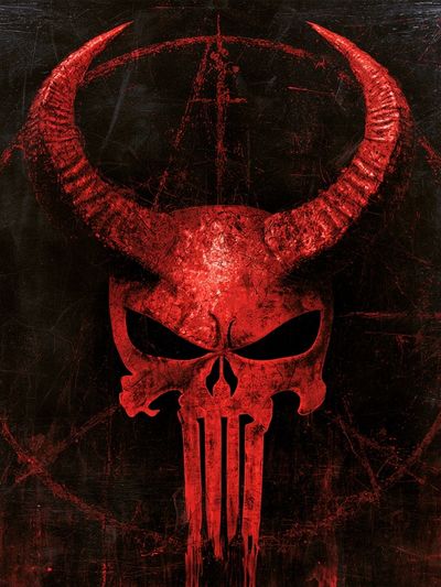Red Horned Skull Horror Print.