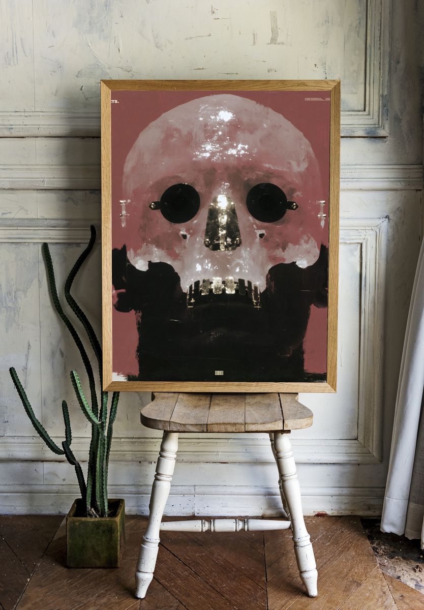 Surreal Skull Portrait Print. room preview
