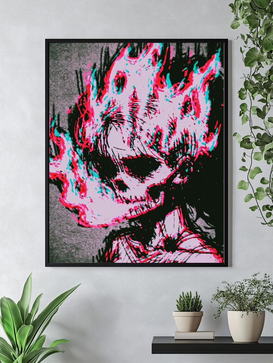 Neon Skull Expressionist Print. — room view 4