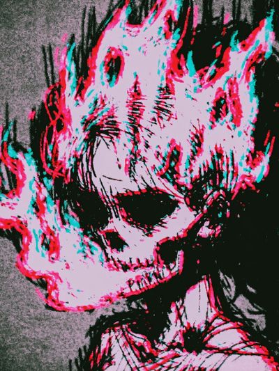 Neon Skull Expressionist Print.
