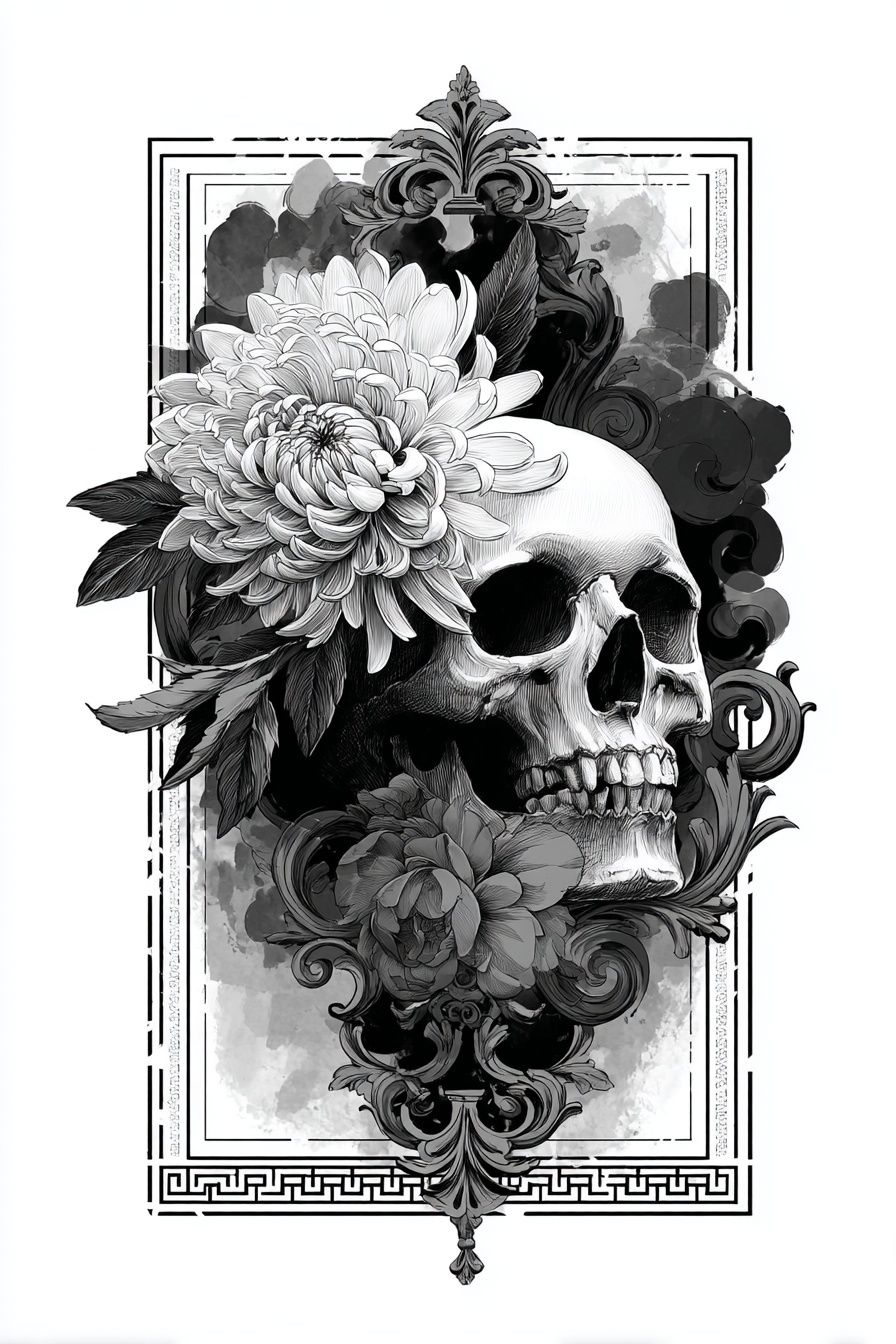 Floral Skull Gothic Print. poster — fine-art art