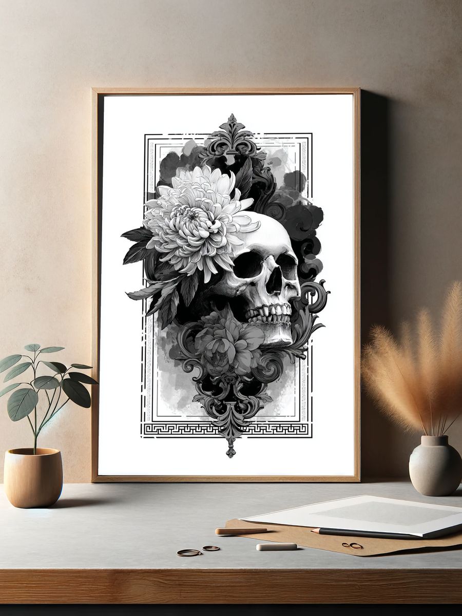 Floral Skull Gothic Print. — room view 2
