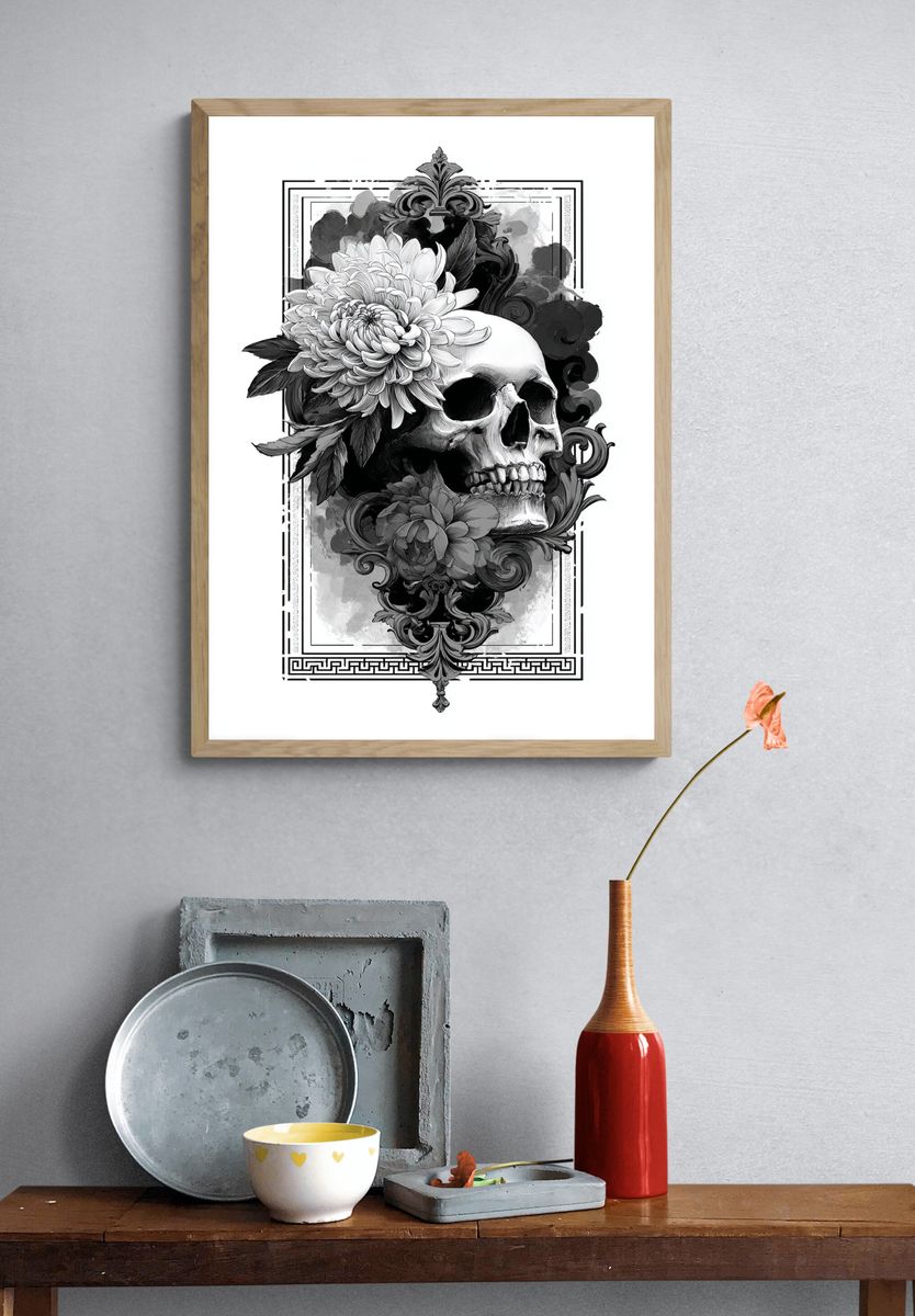 Floral Skull Gothic Print. — room view 3