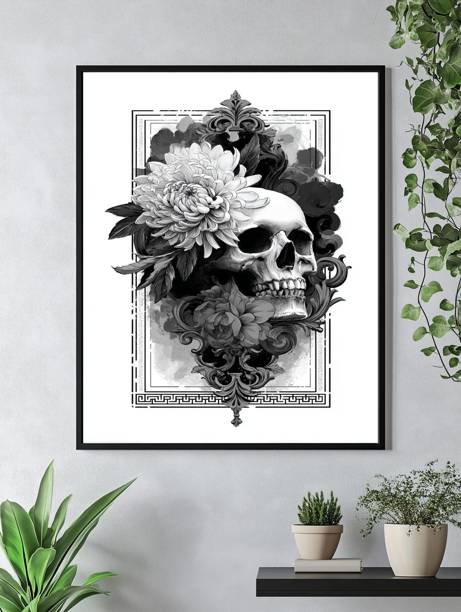 Floral Skull Gothic Print. — room view 4