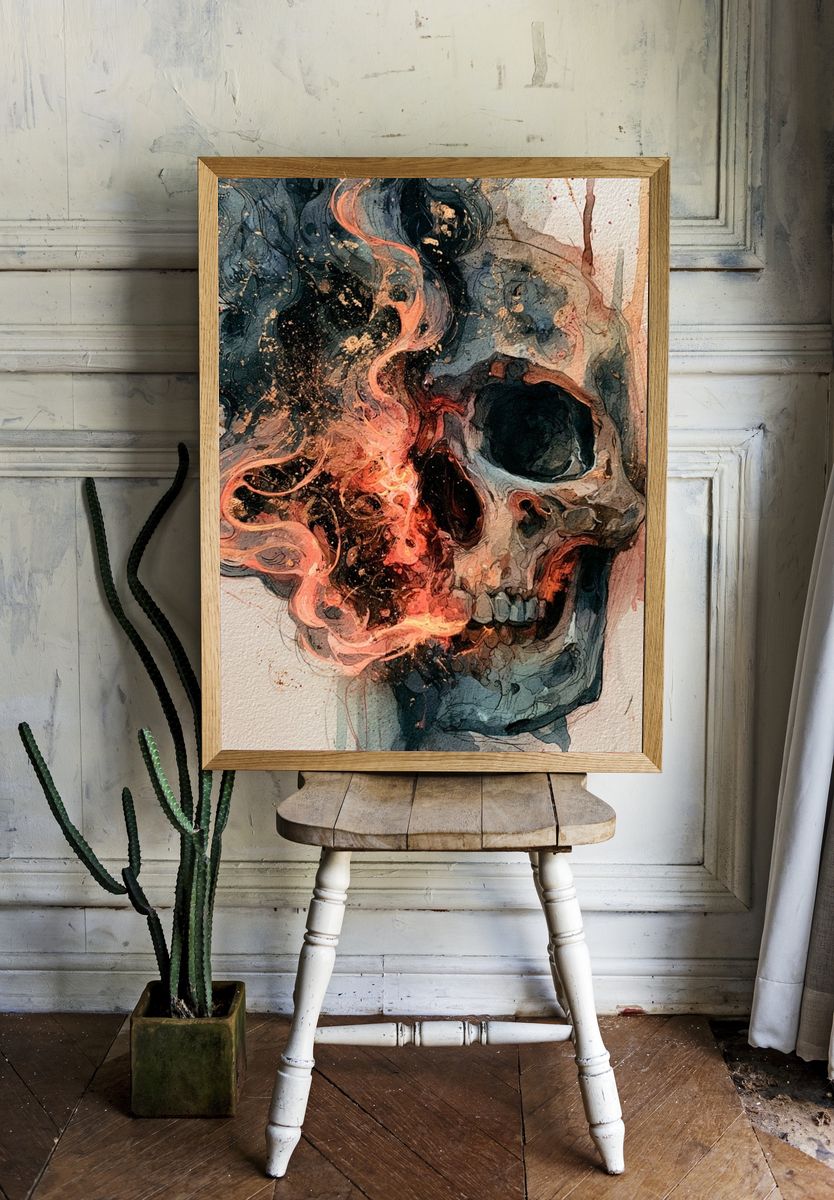 Burning Skull Surrealism Poster. room preview