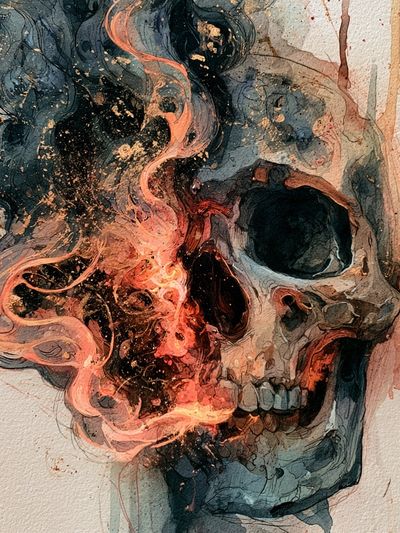 Burning Skull Surrealism Poster. poster