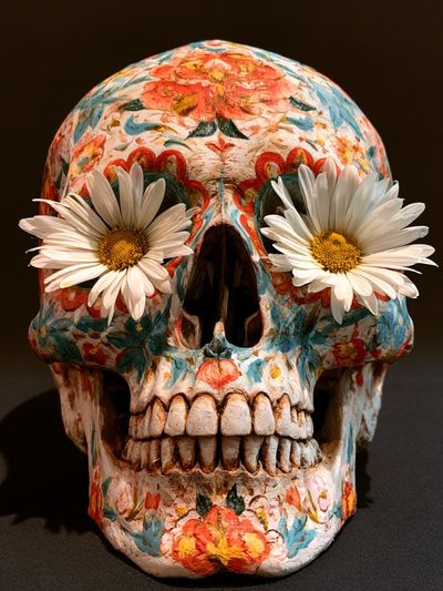 Floral Sugar Skull Illustration Poster. poster