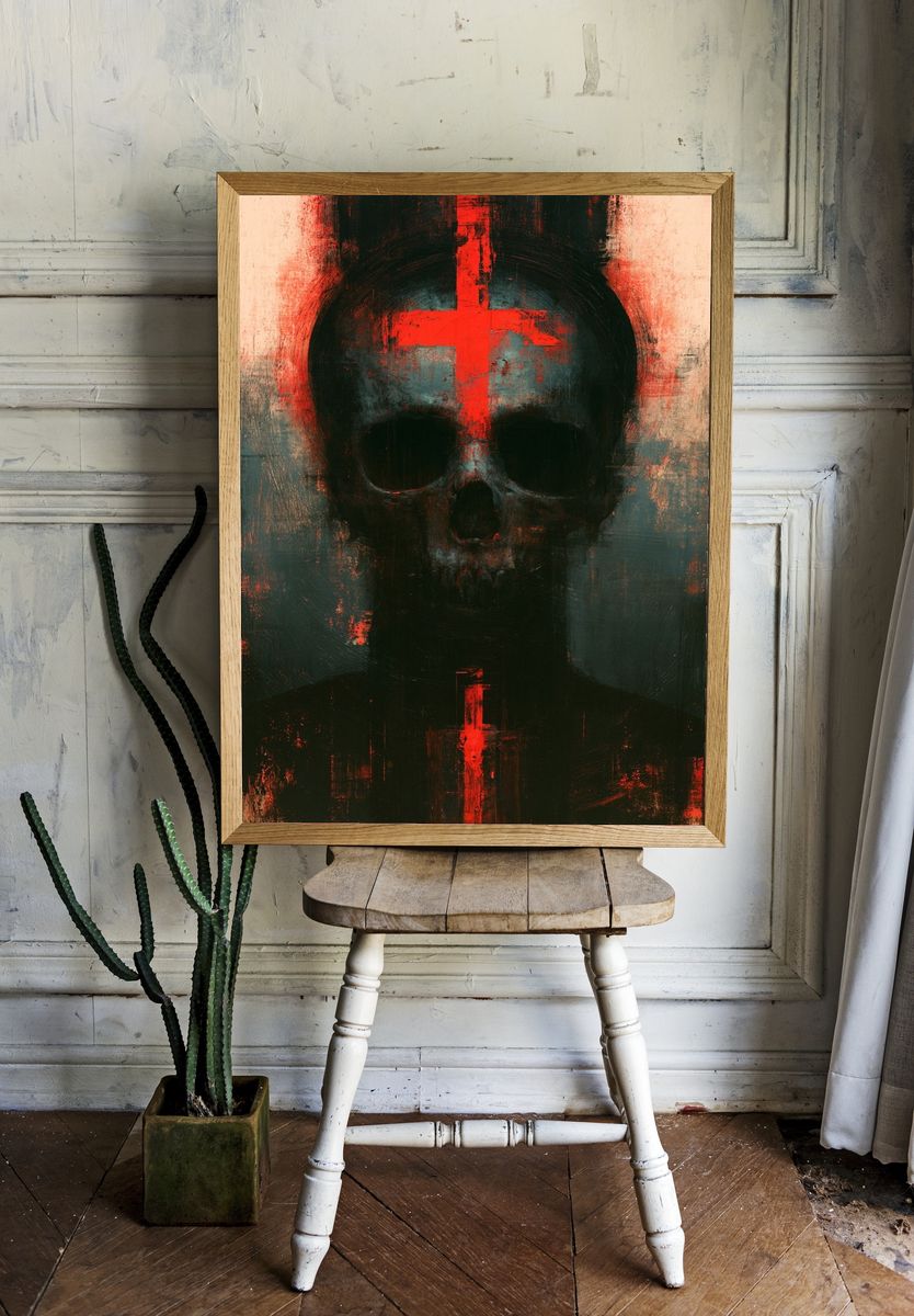 Crimson Skull Abstract Poster. — room view 1