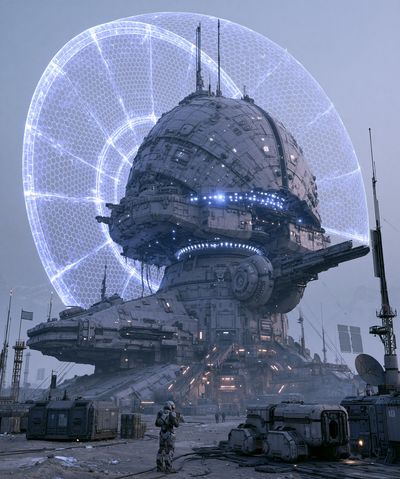 Futuristic Space Station Sci-Fi Poster.