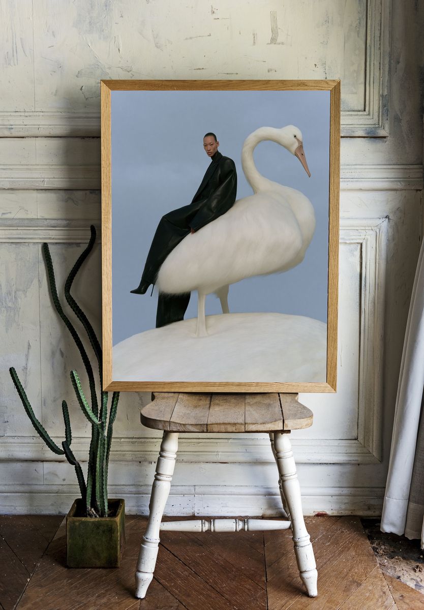 Fashion Swan Portrait Print. room preview