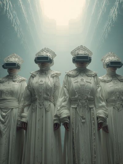 Futuristic Sisters — Surrealism Print. poster