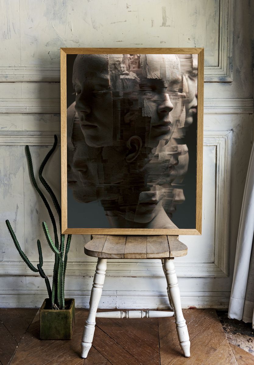 Fragmented Faces Surrealism Print. room preview