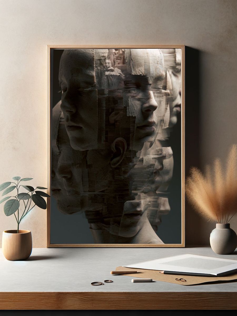 Fragmented Faces Surrealism Print. — room view 2