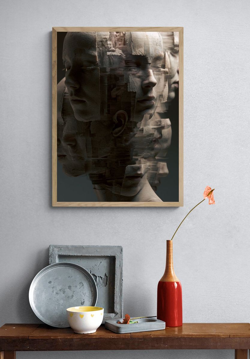 Fragmented Faces Surrealism Print. — room view 3