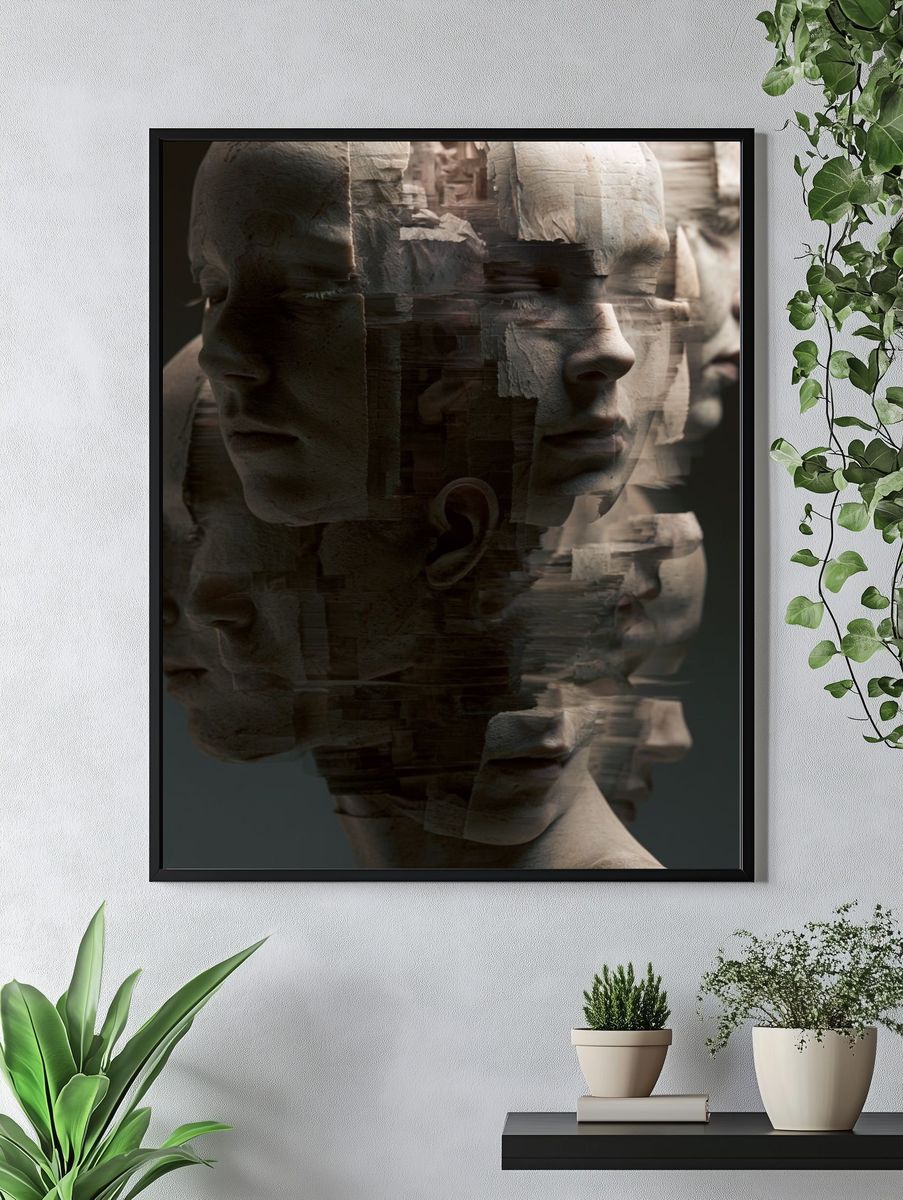 Fragmented Faces Surrealism Print. — room view 4