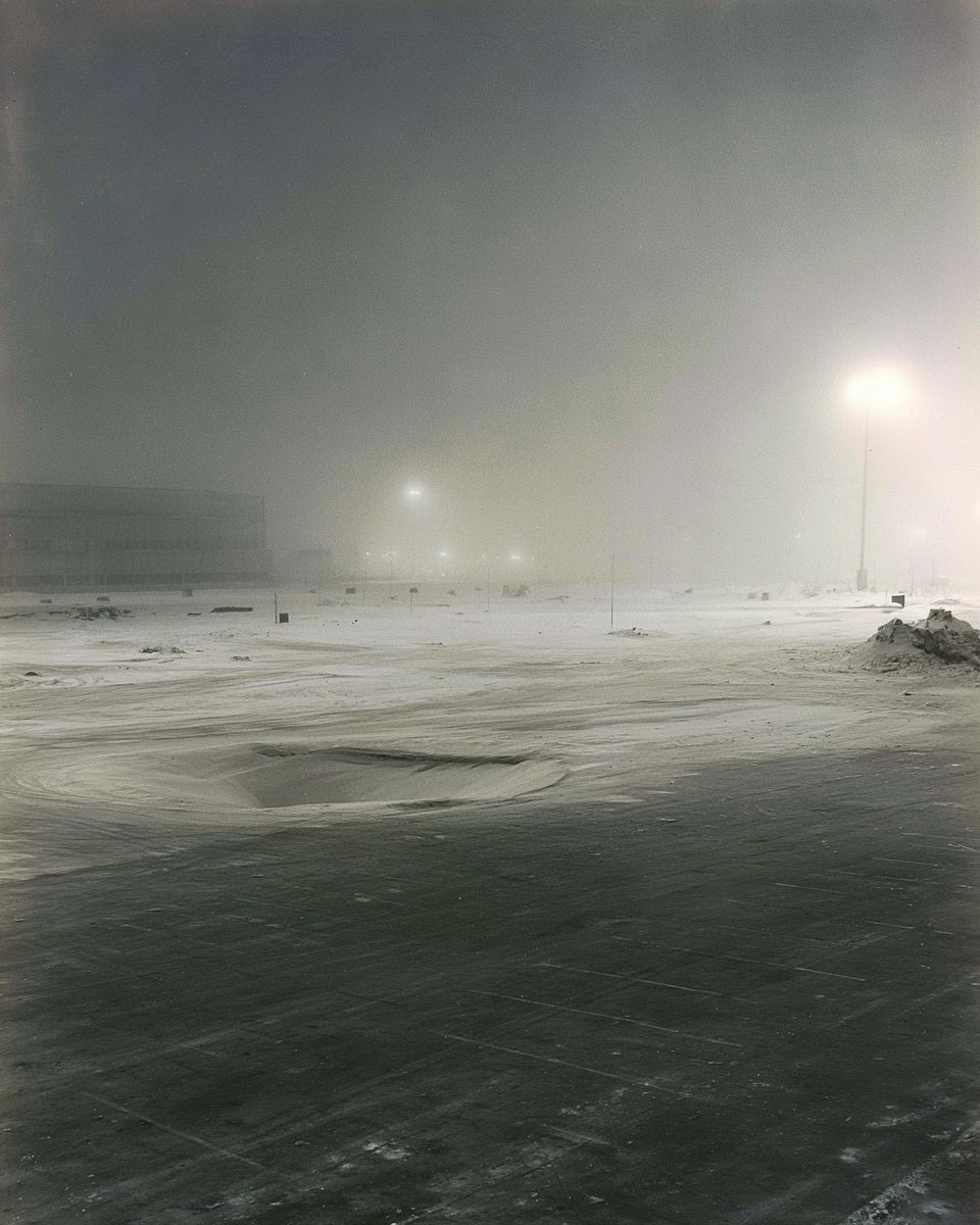 Foggy Snowfield Night Photography Poster. poster detail