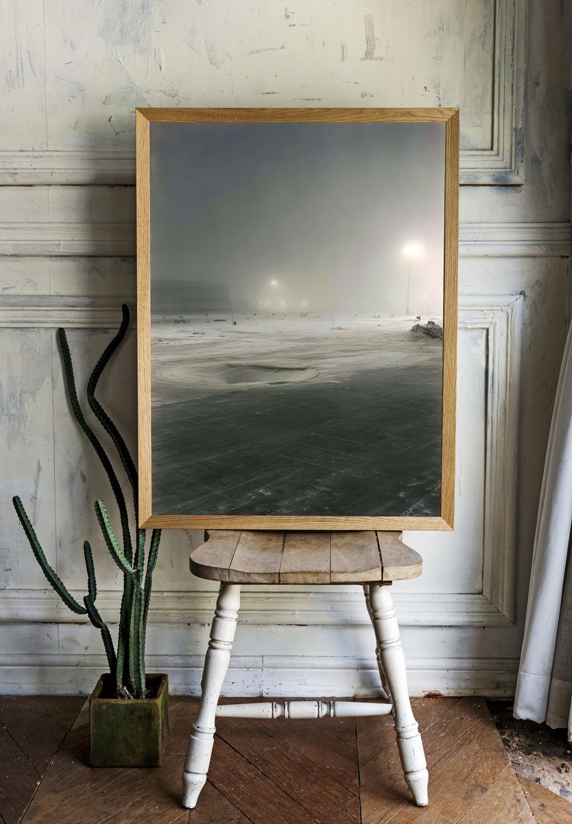 Foggy Snowfield Night Photography Poster. — room view 1