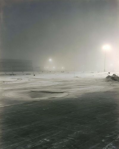 Foggy Snowfield Night Photography Poster.