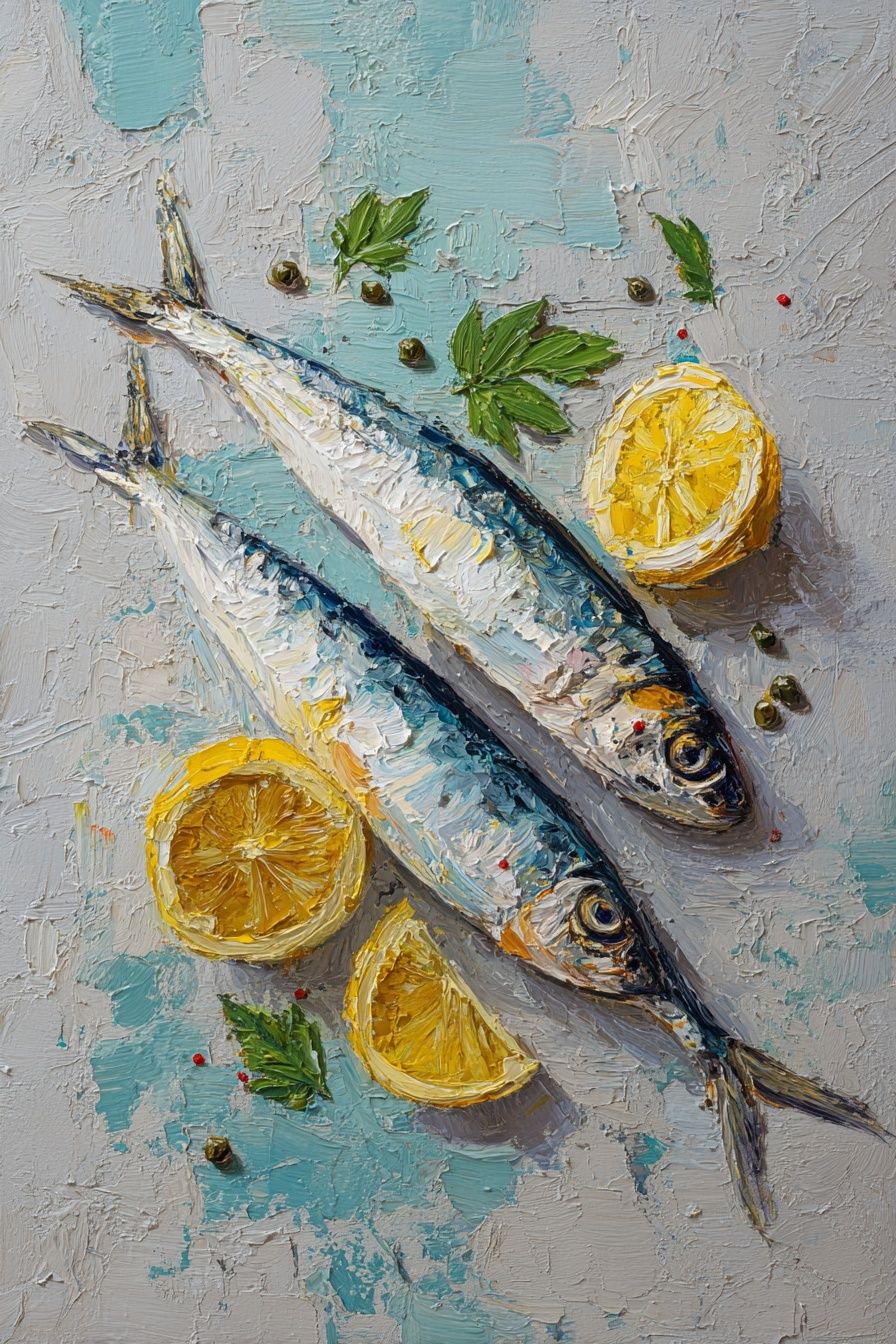 Fresh Sardines with Lemon — Food Art Print. poster — food-drink art