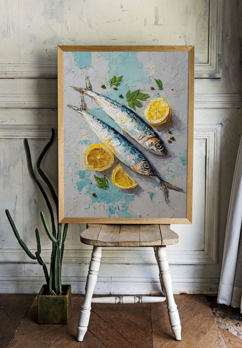 Fresh Sardines with Lemon — Food Art Print. — room view 1