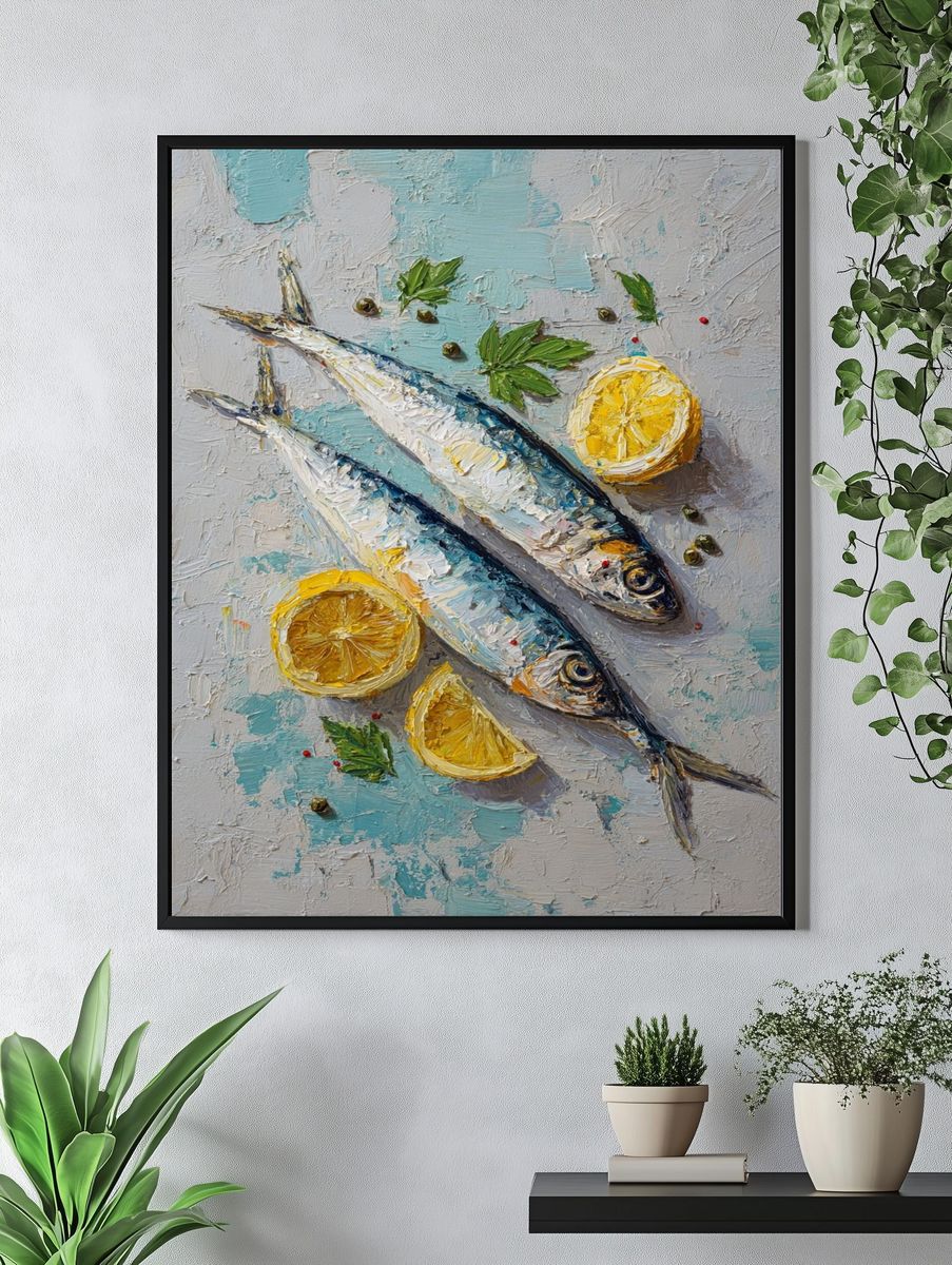 Fresh Sardines with Lemon — Food Art Print. — room view 4