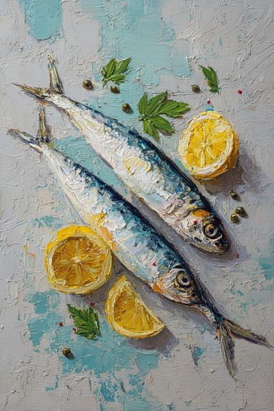 Fresh Sardines with Lemon — Food Art Print.