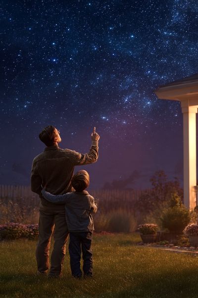 Father and Son Stargazing Poster.
