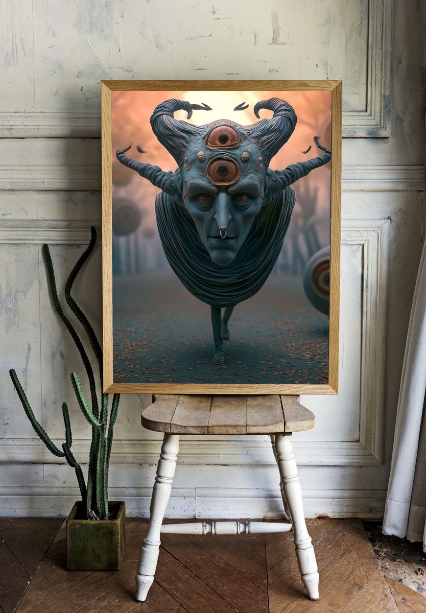 Cyclopean Horned Figure Surrealism Poster. — room view 1