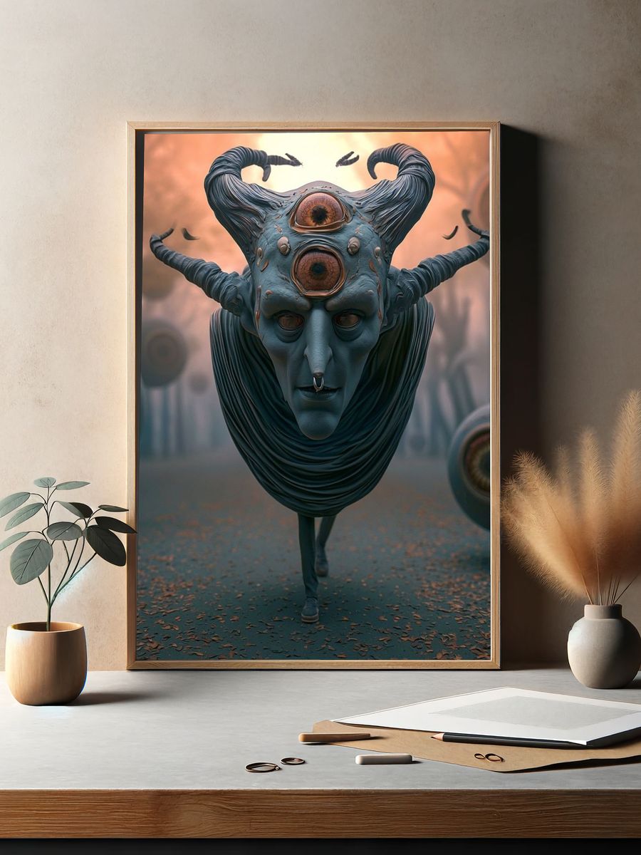 Cyclopean Horned Figure Surrealism Poster. — room view 2