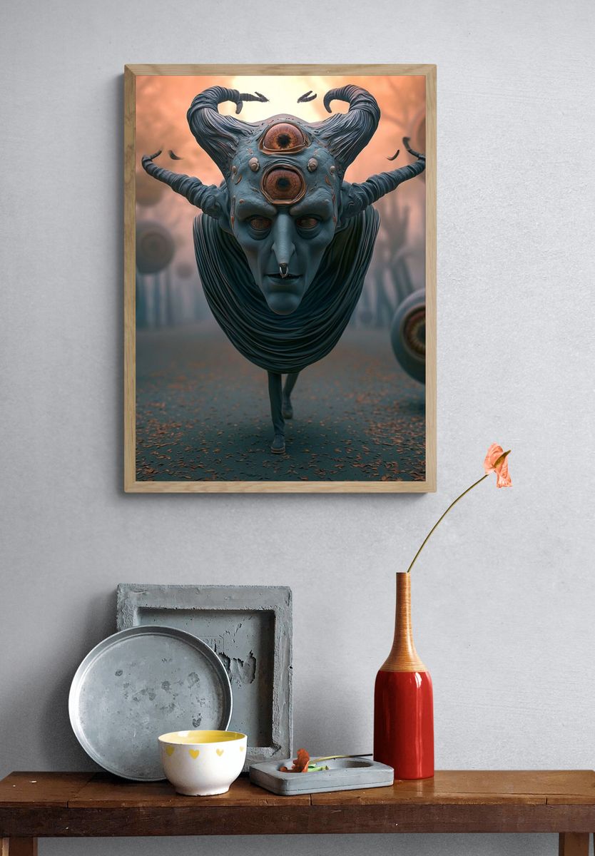 Cyclopean Horned Figure Surrealism Poster. — room view 3